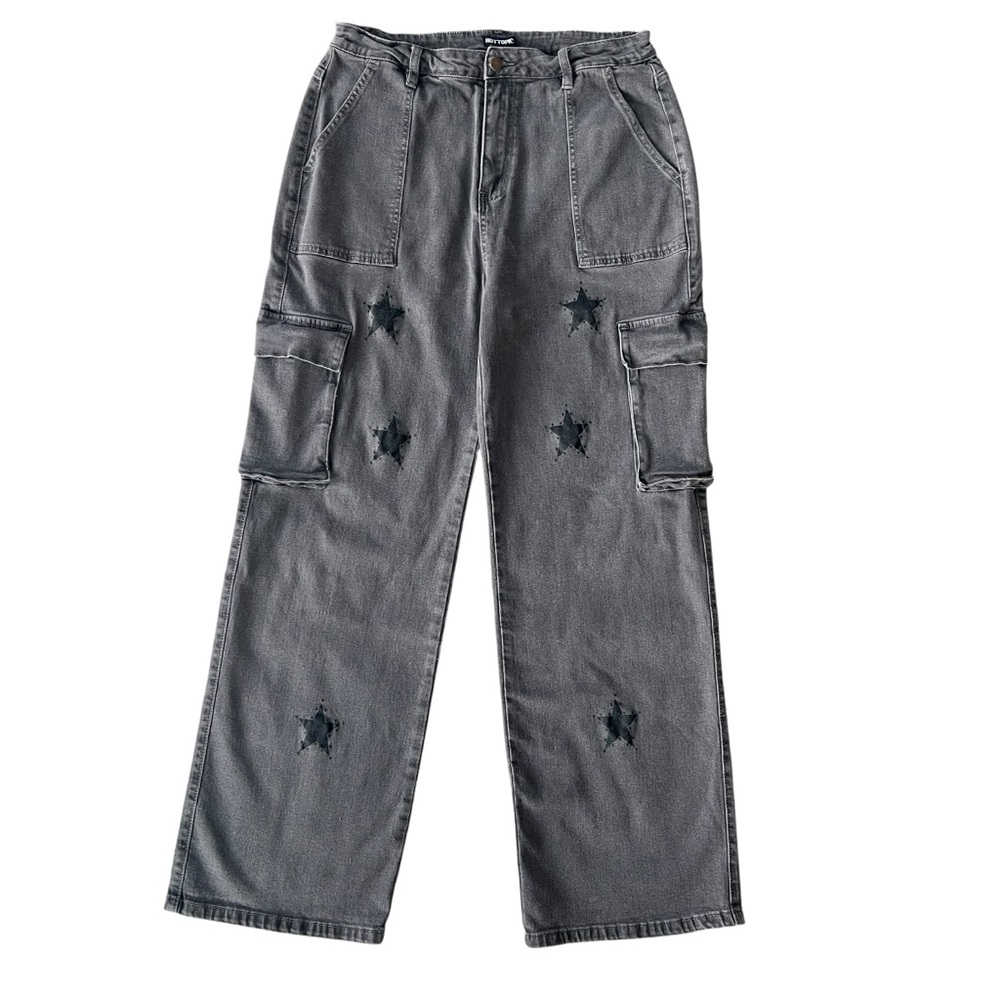 Hot Topic Gray Star Cargo Pants Womens 13 Grunge 90s Y2K Inspired High Rise - Picture 3 of 13